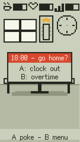 Device screen: 18:00, go home? A clock out, B volunteer overtime